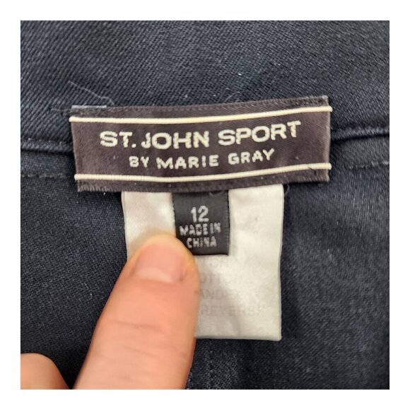 ST. JOHN Sport Navy Blue Trouser Pants Bottom Slits Pockets Stretch - Picture 4 of 4
